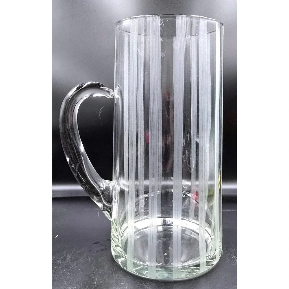 Chill-It‎ Aluminum Ice Tube Glass Pitcher Vtg Gilley Etched Manhatten Stripes